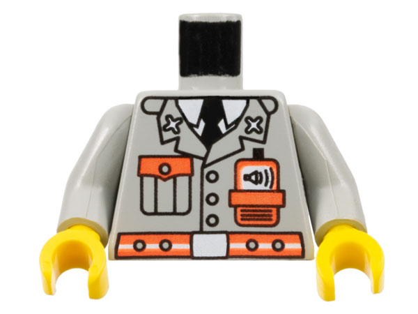 Torso Fire Jacket with Pocket, Black Tie, Neon Red Radio and Belt, White Undershirt and Buckle Pattern / Light Gray Arms / Yellow Hands