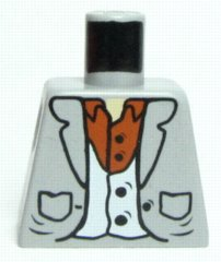 Torso Suit Jacket Open with Lapels and Pockets over White Vest with Black Buttons and Dark Orange Shirt, Light Nougat Neck Pattern