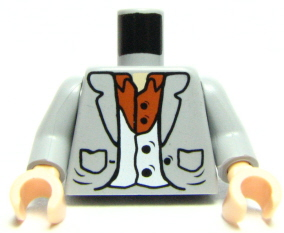 Torso Suit Jacket Open with Lapels and Pockets over White Vest with Black Buttons and Dark Orange Shirt, Light Nougat Neck Pattern / Light Bluish Gray Arms / Light Nougat Hands