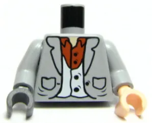 Torso Suit Jacket Open with Lapels and Pockets over White Vest with Black Buttons and Dark Orange Shirt, Light Nougat Neck Pattern / Light Bluish Gray Arms / Light Nougat Hand Left / Dark Bluish Gray Hand Right