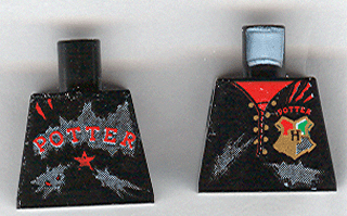 Torso Shirt Tattered with Gold Eyelets, Hogwarts Emblem, Scratches, and 'POTTER' and Star on Back over Red Undershirt Pattern