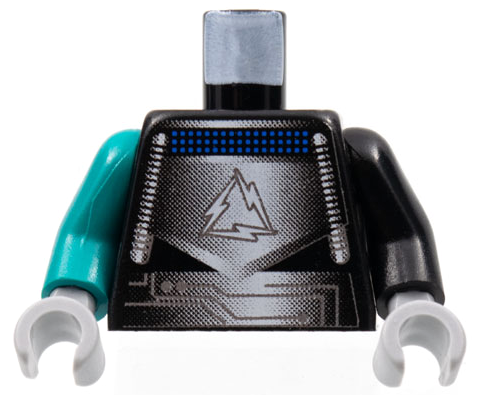 Torso Alpha Team Robot Gray/Silver/Black Shirt Pattern / Black Arm Left / Dark Turquoise Arm Right / Light Bluish Gray Hands