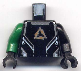 Torso Alpha Team Arctic Logo, Black Shirt and Silver Lines Pattern / Black Arm Left / Green Arm Right / Black Hands