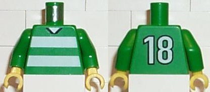 Torso Soccer Uniform Shirt with White Horizontal Stripes, Neck, and Number 18 on Back Pattern / Green Arms / Yellow Hands