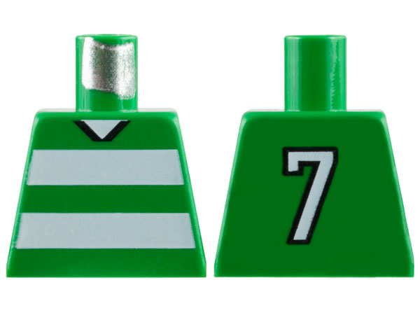 Torso Soccer Uniform Shirt with White Horizontal Stripes, Neck, and Number  7 on Back Pattern