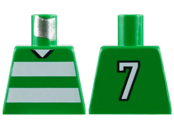 Torso Soccer Uniform Shirt with White Horizontal Stripes, Neck, and Number  7 on Back Pattern