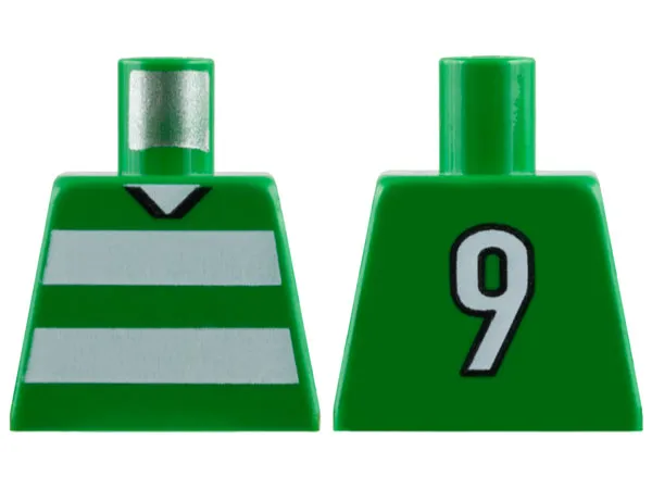 Torso Soccer Uniform Shirt with White Horizontal Stripes, Neck, and Number  9 on Back Pattern