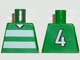 Torso Soccer Uniform Shirt with White Horizontal Stripes, Neck, and Number  4 on Back Pattern