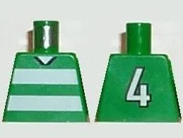 Torso Soccer Uniform Shirt with White Horizontal Stripes, Neck, and Number  4 on Back Pattern
