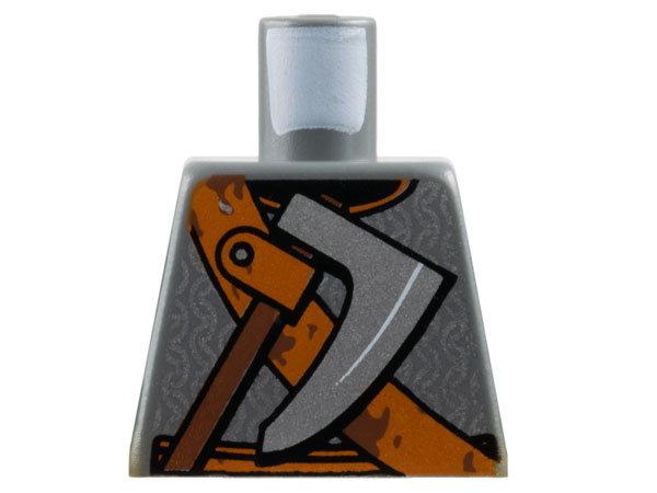 Torso Viking Chain Mail, Dark Orange Belt and Shoulder Strap, Silver Axe with Reddish Brown Handle Pattern