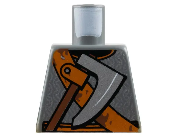 Torso Viking Chain Mail, Dark Orange Belt and Shoulder Strap, Silver Axe with Reddish Brown Handle Pattern