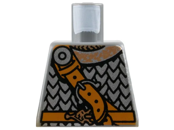 Torso Viking Silver Scale Mail Armor, Dark Orange Belt with Copper Buckle, Diagonal Strap Pattern