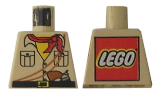Torso Shirt with Buttons and Pockets, Black Belt with Yellow Buckle, Brown Pistol and Ropes, Red Bandana, Yellow Neck - LEGO Logo on Back Pattern