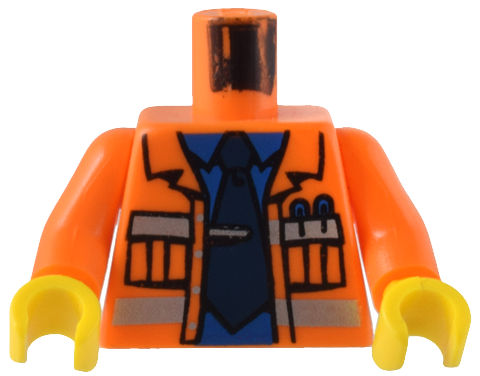 Torso Town Construction Jacket Open, Silver Reflective Stripes, Blue Shirt, Dark Blue Tie Pattern / Orange Arms / Yellow Hands