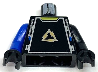 Torso Alpha Team Arctic Uniform with Copper Lightning Bolts in Triangle Logo and Silver Zippers with Blue Tabs, Yellow Neck Pattern / Black Arm Left / Blue Arm Right / Black Hands