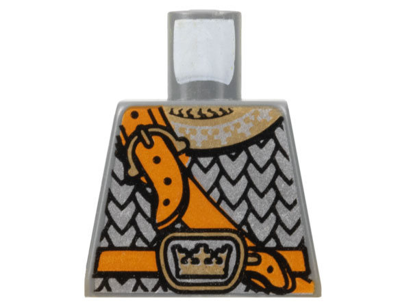 Torso Silver Scale Mail Armor with Ornate Gold Collar, Dark Orange Shoulder Strap and Belt, Buckle with Crown Pattern