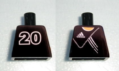 Torso Soccer Uniform Black Shirt with White Adidas Logo, Stripes and Number 20 on Back, Yellow Neck Pattern (Stickers)
