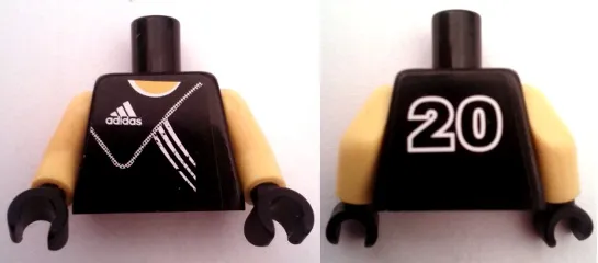 Torso Soccer Uniform Black Shirt with White Adidas Logo, Stripes and Number 20 on Back, Yellow Neck Pattern (Stickers) / Yellow Arms / Black Hands