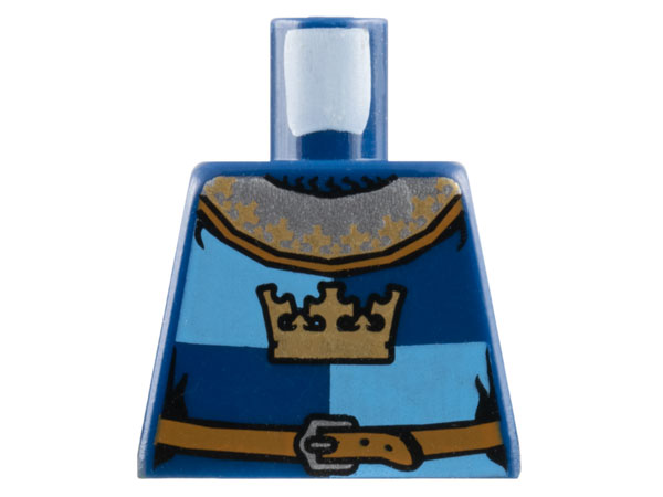 Torso Castle Fantasy Era Gold Crown and Reddish Brown Belt with Silver Buckle on Medium Blue and Dark Blue Quarters Pattern