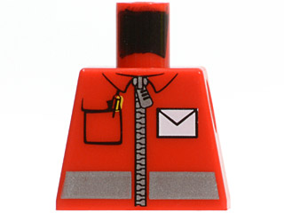 Torso Jacket with Silver Reflective Stripe and Zipper, Pen in Pocket, and White Envelope Pattern