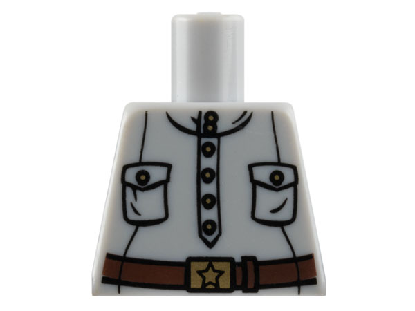 Torso Shirt with Popover Placket, Pockets, and Gold Buttons, Dark Brown Belt with Buckle with Star Pattern