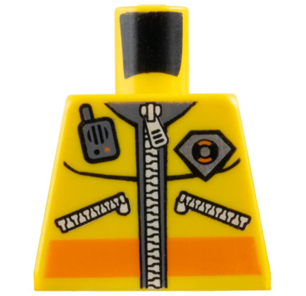 Torso Jacket with Orange Stripe, Silver Zippers, Dark Bluish Gray Collar, and City Coast Guard Logo, Radio Pattern