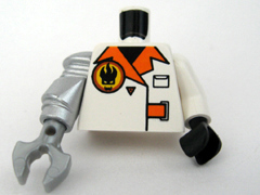 Torso Agents Villain Jacket with Orange Lapels and Buckle Pattern / White Arm and Black Hand Left / Metallic Silver Mech Arm and Pearl Light Gray Claw Right