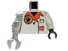 Torso Agents Villain Jacket with Orange Lapels and Buckle Pattern / White Arm and Black Hand Left / Metallic Silver Mech Arm and Claw Right