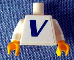 Torso with Dark Blue Capital Letter V (Vestas Logo) Pattern (Sticker) / White Arms / Yellow Hands