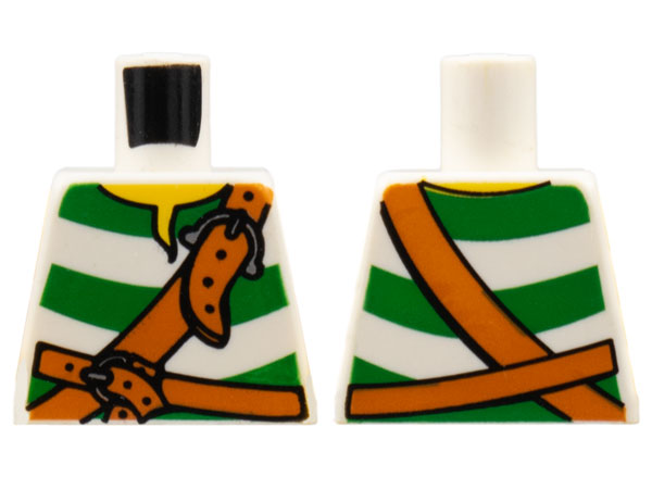 Torso Pirate Shirt with Green Stripes, Dark Orange Belts with Silver Buckles, Yellow Neck Pattern