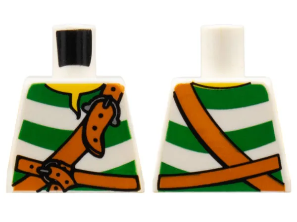 Torso Pirate Shirt with Green Stripes, Dark Orange Belts with Silver Buckles, Yellow Neck Pattern
