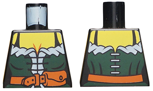 Torso Female Pirate Dark Green Corset with White Trim, Dark Orange Belt with Pouch, Yellow Chest Pattern