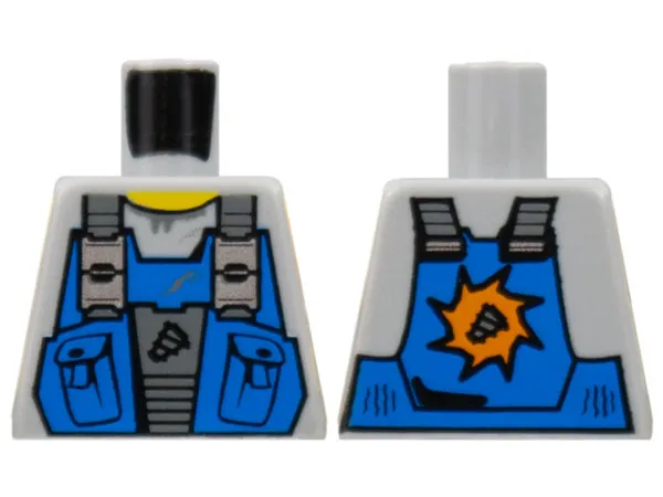 Torso Power Miners Blue Vest with Pockets and Drill Tip over Sweaty Shirt Pattern