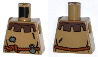 Torso Castle Fantasy Era Peasant Shirt with Dark Brown Collar and Dark Bluish Gray Patch, Dark Orange Rope Belt with Pouch Pattern