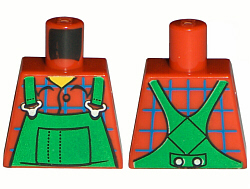 Torso Overalls Green (Farmer), Blue Windowpane Check Shirt - Printed Back Pattern