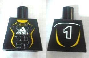 Torso Soccer Uniform Black Shirt with White Adidas Logo, Yellow Curved Lines and Number 1 on Back, Yellow Neck Pattern (Stickers)