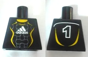 Torso Soccer Uniform Black Shirt with White Adidas Logo, Yellow Curved Lines and Number 1 on Back, Yellow Neck Pattern (Stickers)
