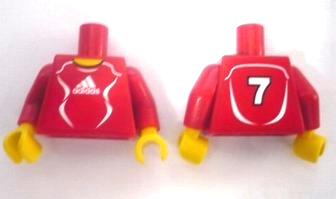 Torso Soccer Uniform Red Shirt with White Adidas Logo, Curved Lines and Number 7 on Back, Yellow Neck Pattern (Stickers) / Red Arms / Yellow Hands