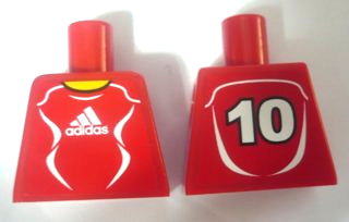 Torso Soccer Uniform Red Shirt with White Adidas Logo, Curved Lines and Number 10 on Back, Yellow Neck Pattern (Stickers)