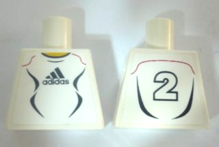 Torso Soccer Uniform White Shirt with Black Adidas Logo, Curved Lines and Number 2 on Back, Yellow Neck Pattern (Stickers)