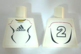 Torso Soccer Uniform White Shirt with Black Adidas Logo, Curved Lines and Number 2 on Back, Yellow Neck Pattern (Stickers)