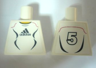 Torso Soccer Uniform White Shirt with Black Adidas Logo, Curved Lines and Number 5 on Back, Yellow Neck Pattern (Stickers)