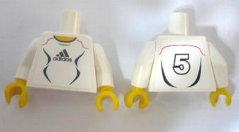 Torso Soccer Uniform White Shirt with Black Adidas Logo, Curved Lines and Number 5 on Back, Yellow Neck Pattern (Stickers) / White Arms / Yellow Hands