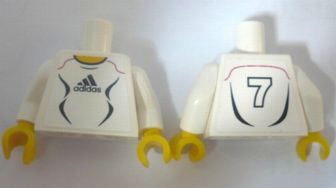 Torso Soccer Uniform White Shirt with Black Adidas Logo, Curved Lines and Number 7 on Back, Yellow Neck Pattern (Stickers) / White Arms / Yellow Hands