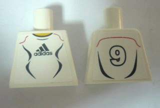 Torso Soccer Uniform White Shirt with Black Adidas Logo, Curved Lines and Number 9 on Back, Yellow Neck Pattern (Stickers)