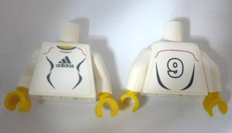 Torso Soccer Uniform White Shirt with Black Adidas Logo, Curved Lines and Number 9 on Back, Yellow Neck Pattern (Stickers) / White Arms / Yellow Hands