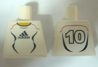 Torso Soccer Uniform White Shirt with Black Adidas Logo, Curved Lines and Number 10 on Back, Yellow Neck Pattern (Stickers)
