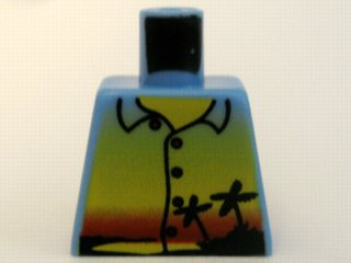 Torso Shirt with Sunset and Palm Trees, Red Buttons and Back Print Pattern