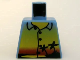 Torso Shirt with Sunset and Palm Trees, Red Buttons and Back Print Pattern