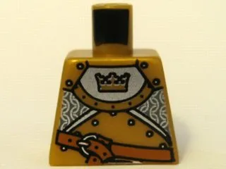 Torso Castle Fantasy Era Gold Knight Armor with Crown, Dark Orange Belt with Silver Buckle Pattern